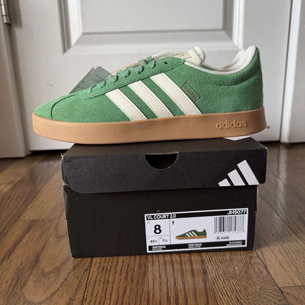 Adidas Mens 8 VL Court 2.0 Sportwear Sneakers Preloved Green Athletic Shoes